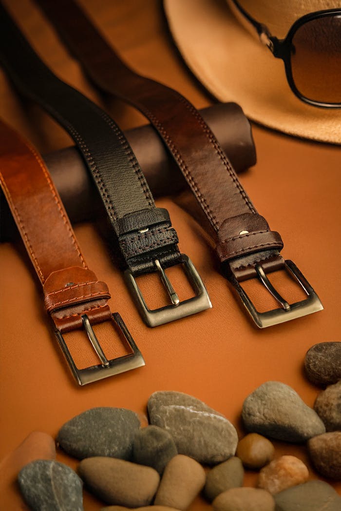 Discover premium men's leather belts in a stylish setting, perfect for luxury fashion shoots.